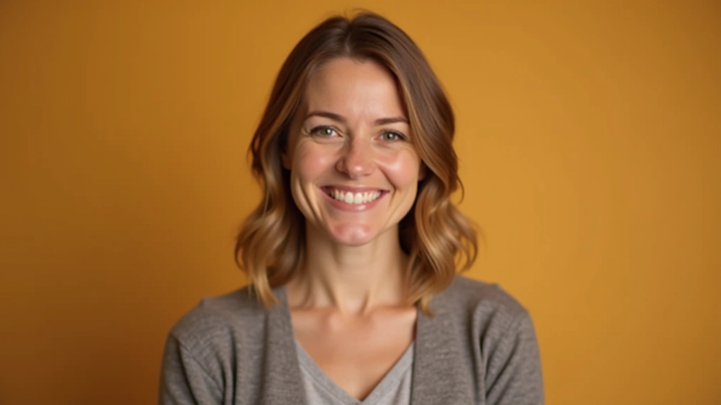 Professional portrait of woman with friendly expression, studio lighting, neutral background
